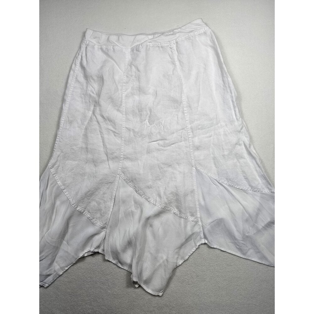 Chicos White Handkerchief Hem Flowy Skirt Size 3 Cotton Ramie XL Lagenlook Boho